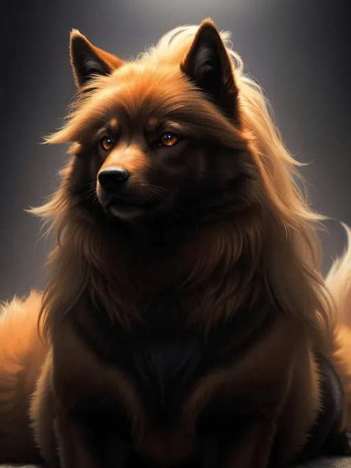 Prompt: 8k, 3D, UHD, masterpiece, oil painting, best quality, artstation, hyper realistic, photograph, perfect composition, zoomed out view of character, 8k eyes, Portrait of a (beautiful Ninetales), {canine quadruped}, thick glistening gold fur, deep sinister (crimson eyes), ageless, lives a thousand years, epic anime portrait, wearing a beautiful (silky scarlet and gold scarf), thick white mane with fluffy golden crest, golden magic fur lighlights, studio lighting, animated, sharp focus, intricately detailed fur, graceful, regal, cinematic, magnificent, sharp detailed eyes, beautifully detailed face, highly detailed starry sky with pastel pink clouds, ambient golden light, perfect proportions, nine beautiful tails with pale orange tips, insanely beautiful, highly detailed mouth, symmetric, sharp focus, golden ratio, complementary colors, perfect composition, professional, unreal engine, high octane render, highly detailed mouth, Yuino Chiri, Anne Stokes