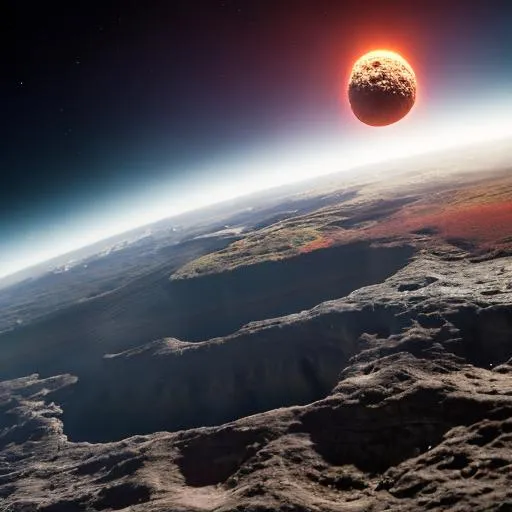 Prompt: Earth being bombarded by rainbow colored asteroids