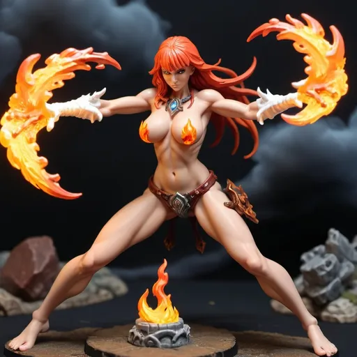 Prompt: Bare Storm sorceress Fighting flame sorceress, no underclothes, huge chest, detailed anatomy, tiny shorts