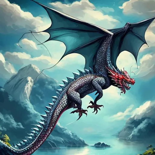 Prompt: flying dragon, beautiful background