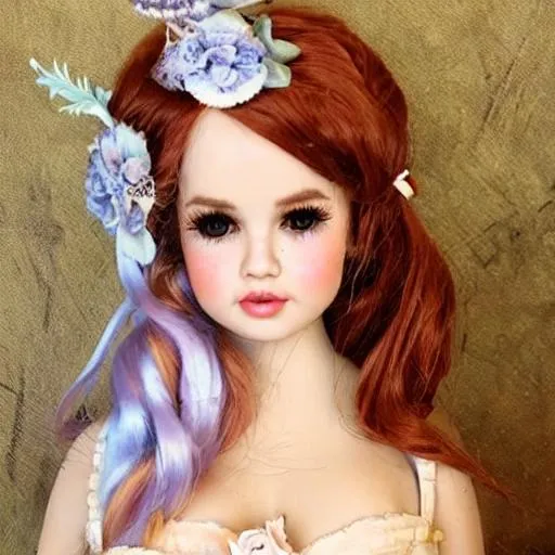 Prompt: Debby Ryan turned into a porcelain doll wearing a victorian dress becoming apart of a doll collection.