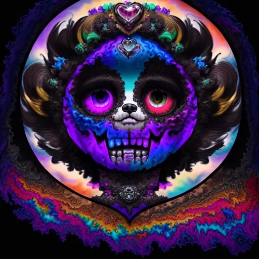 Prompt: Beautiful, Epic, Amazing, dark swirl, 3D, HD, Mandelbrot Julia Fractal ink, (Beautiful {Furry! Springer Spaniel Puppy}Sugarskull and happy face) green red yellow blue gold silver black), freeform psychedelic chaos ultra HD, digital painting,  desert with {heart-shaped Sunset} background, uber detailed, 64k, high quality, sharp focus, studio photo, intricate details, highly detailed --s98500