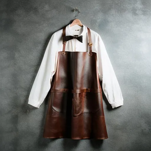 Prompt: professional product photo of a leather apron, floating suspended midair, intricate fabric details, fashion product catalog image, behance hd, studio lighting, front view, square image