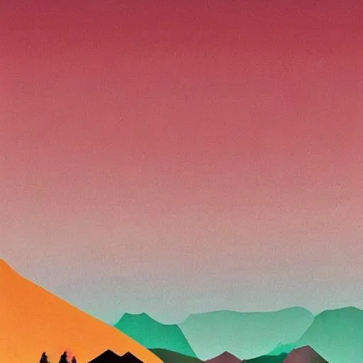 Prompt: flat gradient vibrant modern flowy mountains design, flat gradient overgrown landscape design simple, pinterest, love