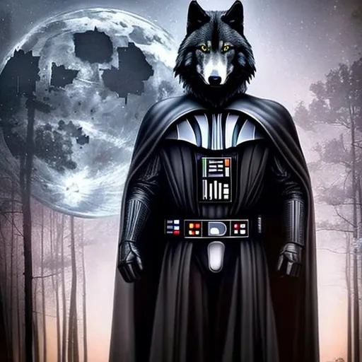 Prompt: a beautiful anthropomorphic wolf in Darth Vader suit