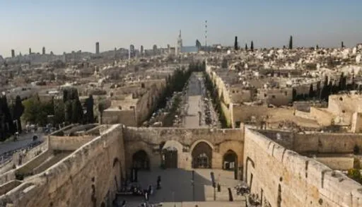 Prompt: InIn the backdrop, the iconic Jerusalem scenery enhances the impact of Jesus' message. The hustle and bustle of daily life intertwine with the spiritual significance of the city, serving as a reminder that the truth he proclaims is meant to permeate every aspect of their existence.