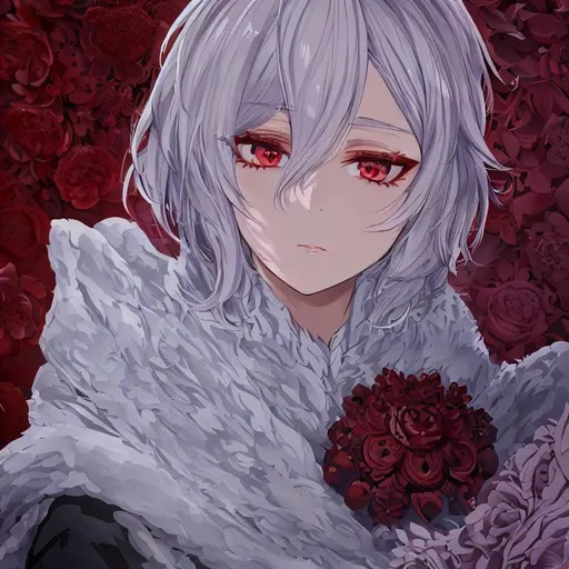 Prompt: detailed, intricate face, detailed eyes, anime style, beautiful woman, short white hair, red eyes