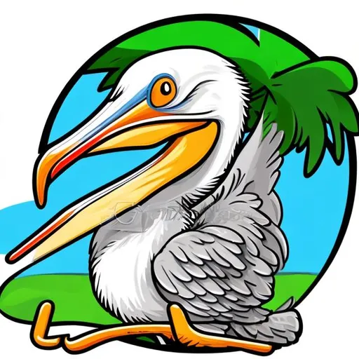 Prompt: Cartoon a pelican smoking a cigarette playing golf logo, small smoking cigarette with writing under the picture the smoking pelicans