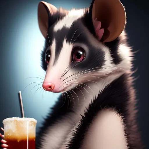 Prompt: Anthro furry Virginia opossum, ultra-detailed portrait, bartender, high-quality, dynamic pose, centered, freedom, soul, approach to perfection, cell shading, 4k, cinematic, dramatic atmosphere, global illumination, detailed and intricate environment, artstation, concept art, fluid and sharp focus, volumetric lighting, cinematic lighting,