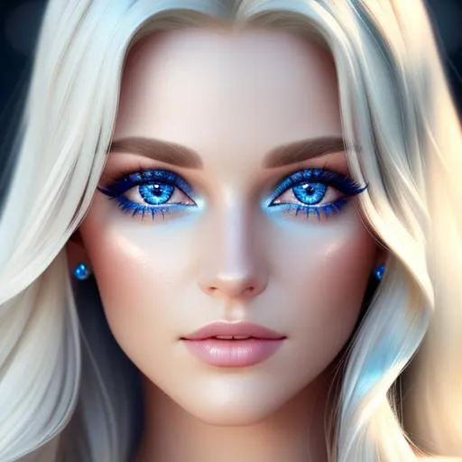 Prompt: Beautiful ethereal woman, long blonde hair,and icy blue eyes color, facial closeup