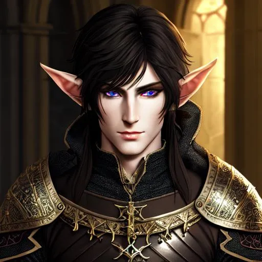 Prompt: medieval, fantasy, rpg, UHD, 8k, high quality, very detailed, detailed eyes, full body of a elf with pale skin, dark eyes and black hair. He is a deadly assassin.