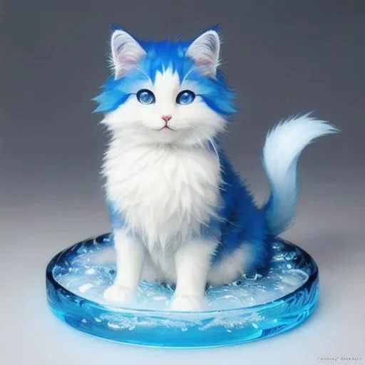 Prompt: Cute, blue, fluffy, liquid cat, possessing the element of water and making the water move around in circles in the air. Perfect features, extremely detailed, realistic. Krenz Cushart + loish +gaston bussiere +craig mullins, j. c. leyendecker +Artgerm.