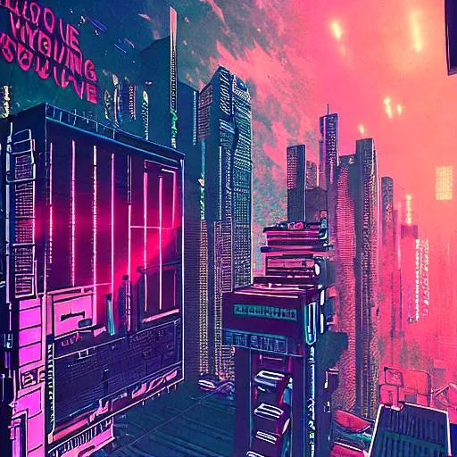 Prompt: Thirteen floors above the earth
Fears and whispers of a rough landing
Unlucky party, bad music
And the wine was gone so fast
cyberpunk synthwave


