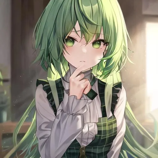 Prompt: green hair girl