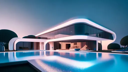 Prompt: modern futuristic Villa, Home, House, with liminal space. cinematic lighting, soft color palette, after effects, lightroom, hyperrealistic, futuristic Elements, mediterrane. Architectural magazin picture. Cinematic. futuristic Style.