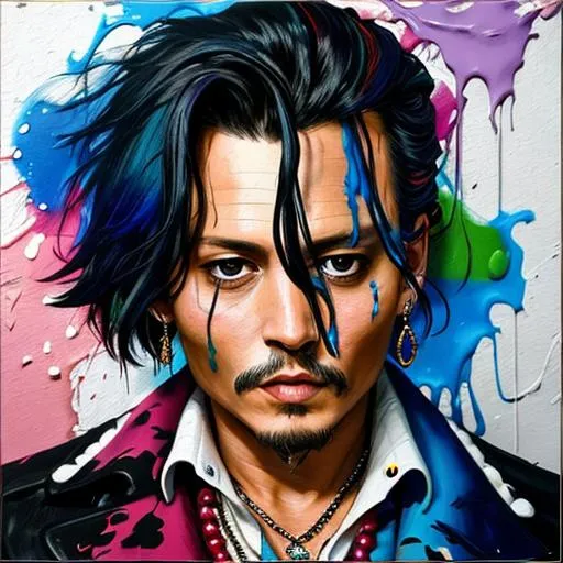 Prompt: Johnny depp , dripping paint,closeup