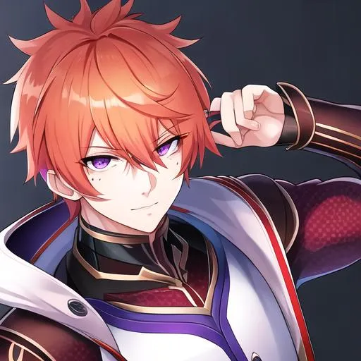 Prompt: Erikku male (short ginger hair, freckles, right eye blue left eye purple) UHD, 8K, Highly detailed, insane detail, best quality, high quality, Upset, muscular