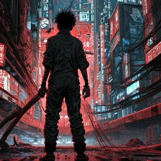 Prompt: character tetsuo style of akira, wide view, filmed in amazing cinematic light, epic cyberpunk night background, 8k, high resolution,ultrarealistic,photorealistic, intricate, insanely detailed, octane render, unreal engine 5