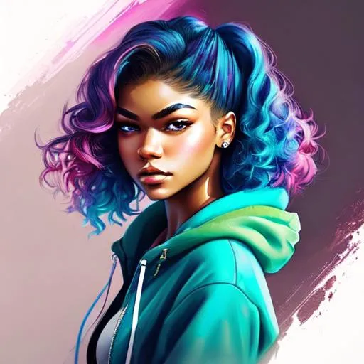 Prompt: Zendaya, color shading, illustration art, front, modern fashion, epic Instagram, artstation, hyperdetailed, unreal engine, modern anime style, anime face, complementary colors, 8k, deviantart masterpiece, oil painting, heavy strokes