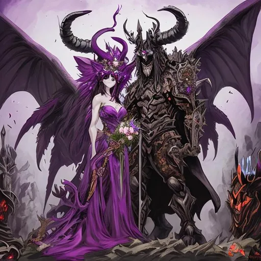 Prompt: demon queen and king behemoth wedding