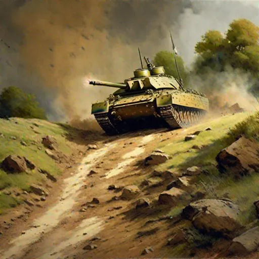 Prompt: Napoleonic War, Hill, Painting Art, main battle tank, british army