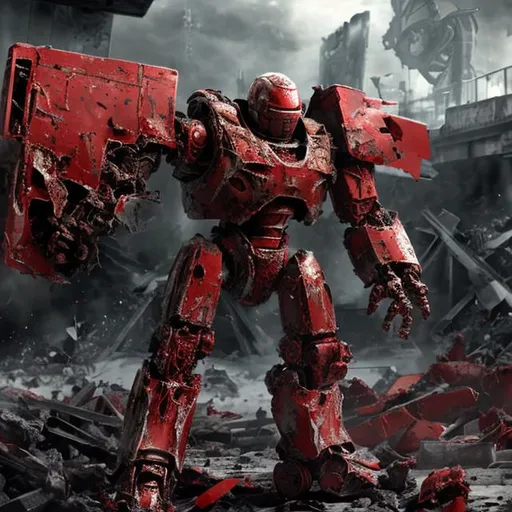 Prompt: Destroyed red robot