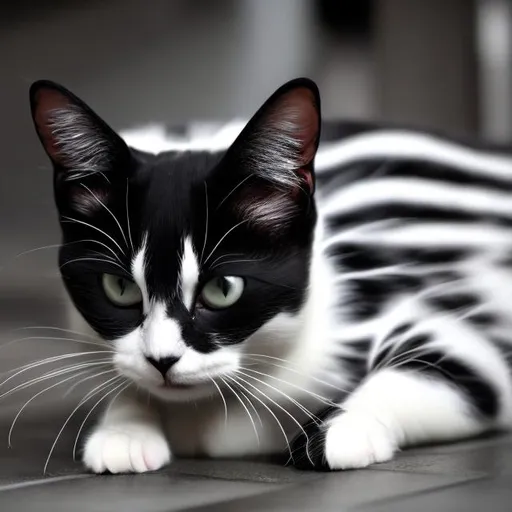 Prompt: black and white cat with stripes