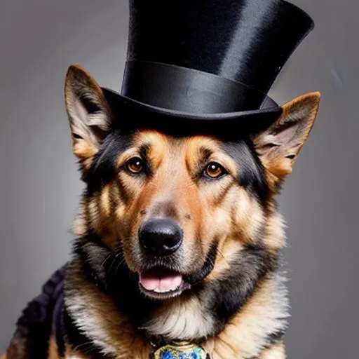 Prompt: fantasy German shepherd with a top hat