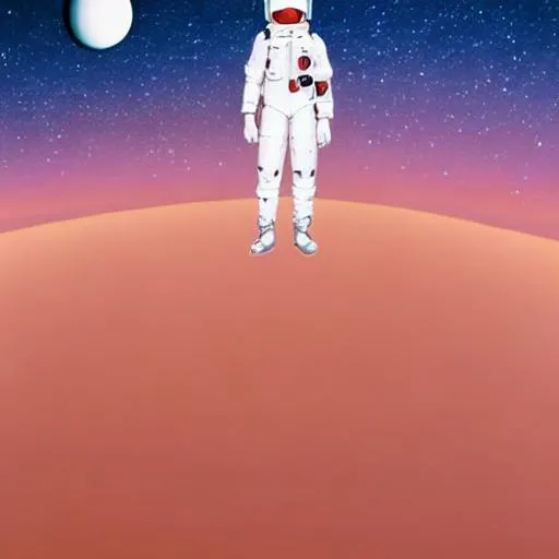 Prompt: E anime boy on mars in a white space suit floating in mid air when the background is a infinite galaxy with a pastel fantasy aesthetic