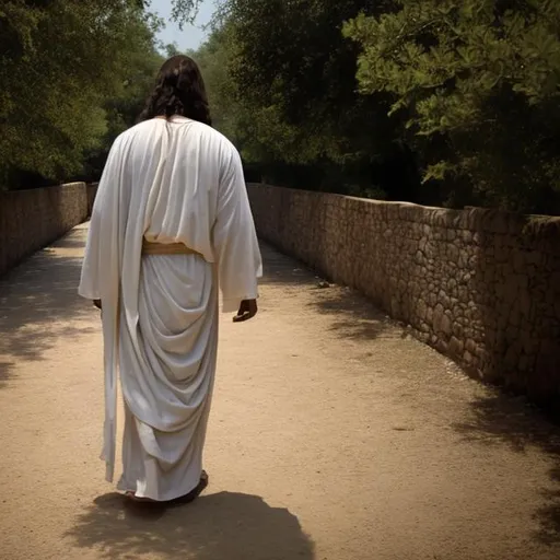 Prompt: Jesus walking photo from behind