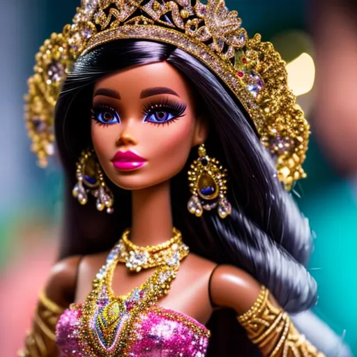 Prompt: Highest quality picture of a very detailed Polinesian  
Barbie princess