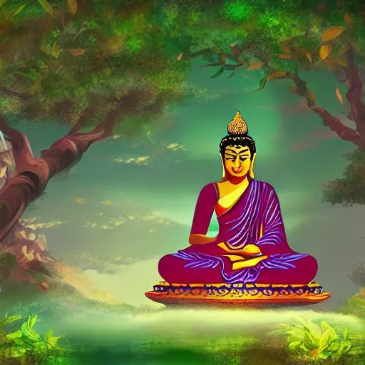 Prompt: buddha achieving enlightenment under the bodhi tree. drawing. digital art. high definition 8k