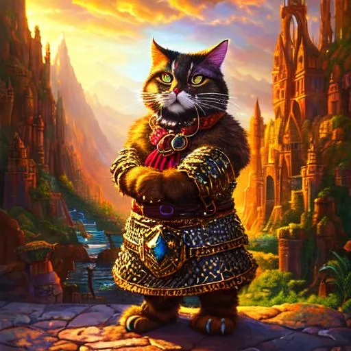 Prompt: magic the gathering, oil on canvas scene of a fierce anthropomorphic cat in chainmail with a dark and gloomy background, fierce anthropomorphic cat in chainmail, cat, no helmet, finely made, chainmail, dwarf cat, small, midget, short, intense, dramatic, lighting, shadow, oil on canvas, oil painting, soft fur, hair, shiny armor, dark, grim, brooding