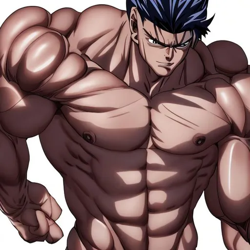 Prompt: muscular anime man, showing his abs, UHD, Highly detailed, best quality, high quality.