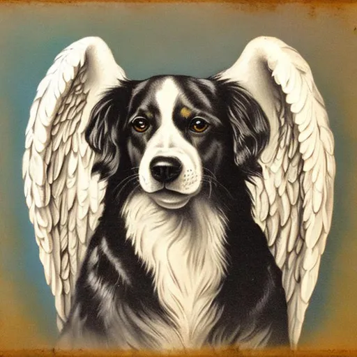 Prompt: Vintage angel big dog portrait