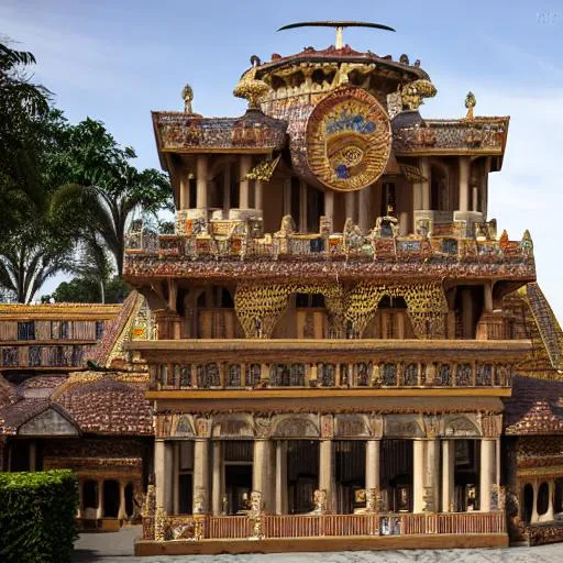 Prompt: baroque inspired Congolese architecture with precolonial congolese art inspiration and Congolese minerals, volumetric natural light, ultra realistic, vray,  hd