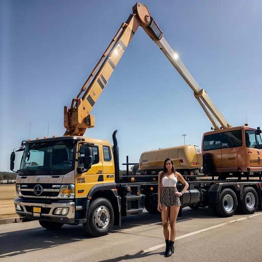 Prompt: beautiful girl with a Crane truck