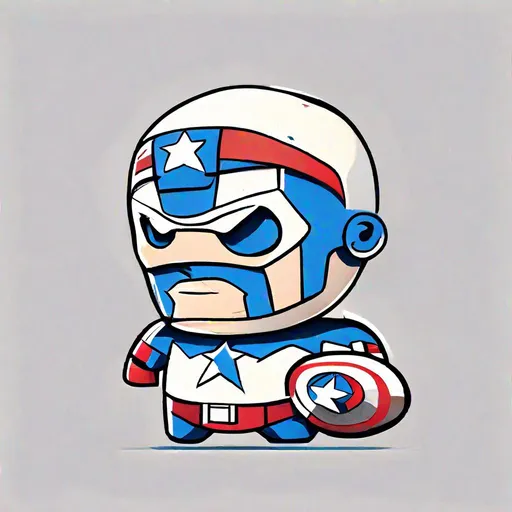 Prompt: sketch 2d vector icon tiny captain america with a head that is 5 times larger than its body without background 