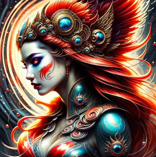 Prompt: Beautiful chaos goddess covered in arrows with detailed red an black features in erupting nonsense filled with illuminating twists, shrimp, by anna dittmann, digital painting, extreme detail, 4k, ultra hd, hyper detailed, colorful, wlop, digital painting, random items covered skin, anime character, background digital painting, digital illustration, extreme detail, digital art, ultra hd, vintage photography, beautiful, aesthetic, style, hd photography, hyperrealism, extreme long shot, telephoto lens, motion blur, wide angle lens, sweet,