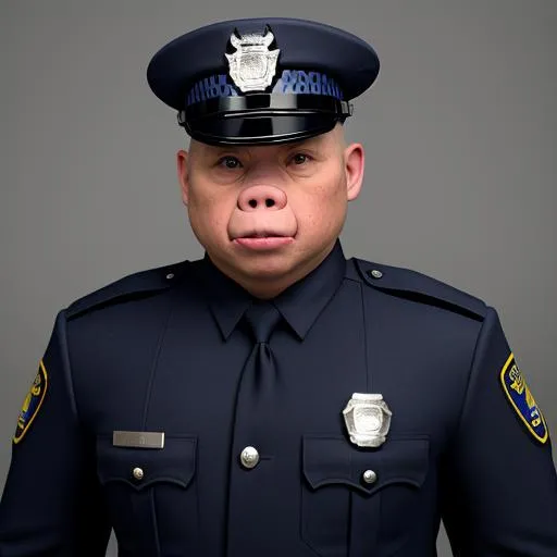 Prompt: Humanoid pig-police officer in full uniform.