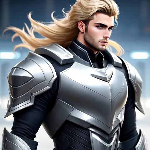 Prompt: Photo of ideal 25 year old male Gigachad wearing futuristic armor,

healthy body,
dirty-blond hair,

elegant, 
highly detailed, 
trending on artstation, 
excellent composition,
sharp focus,
bokeh,
bright lighting, 
16k