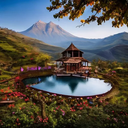 Prompt: Himalyan mountain in chocolate Lake and toffee tree