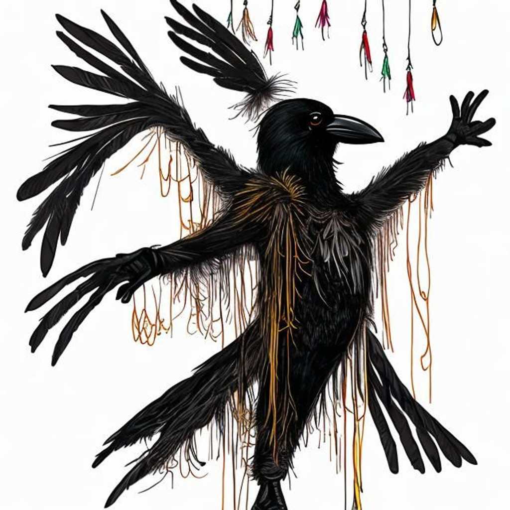 crow person wearing aerialist clothing