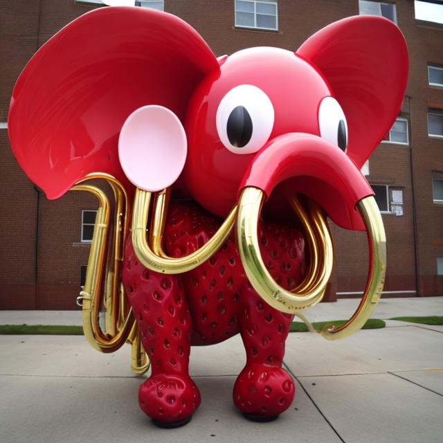 a strawberry elephant made out of tubas OpenArt