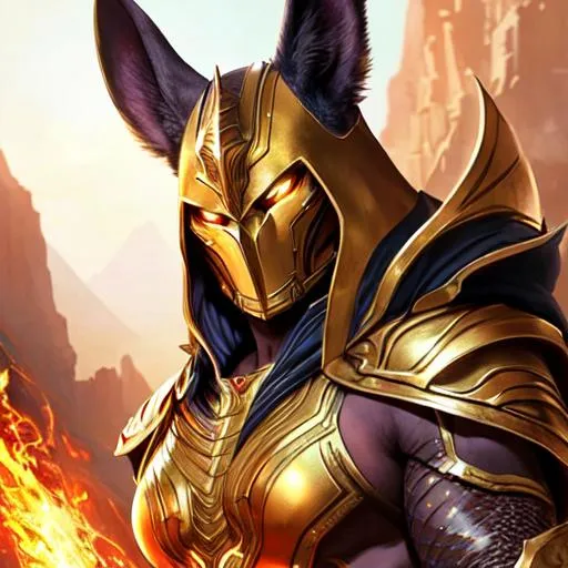 Prompt: Poster art, high-quality high-detail highly-detailed breathtaking hero ((by Aleksi Briclot and Stanley Artgerm Lau)) - ((Anubis)) , Super hero pose, carbon fibre armour, festival background, full form, epic, 8k HD, fire, sharp focus, ultra realistic clarity. Hyper realistic, Detailed face, portrait, realistic, close to perfection 