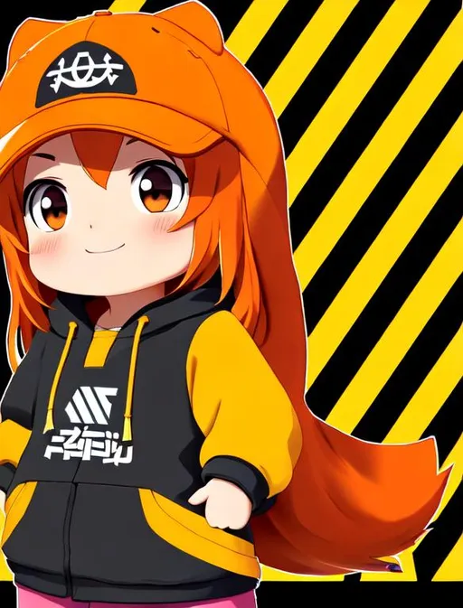 Prompt: umaru-chan using the ancap colors in the background on the left side the ancap symbol

