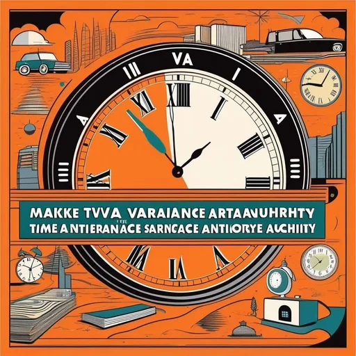 Prompt: advertisement for the tva (time variance authority) make it unsettling and 90s style poster, weird orange cartoon clock with face, slogans etc