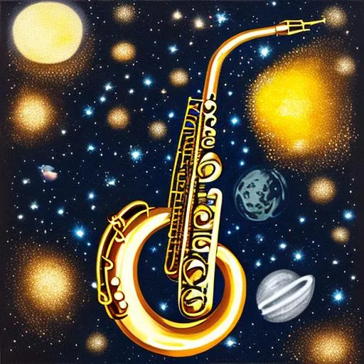 Prompt: Alto saxophone in space drifting among the stars