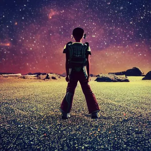 kid from mars (human) flying galaxy galactic... OpenArt