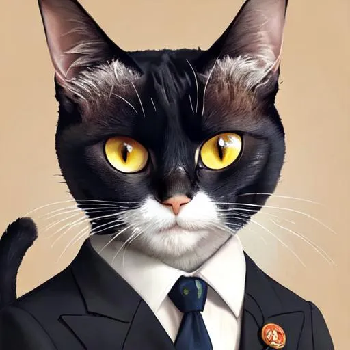 Prompt: Imagine a gallery of portraits showcasing cats in different professional outfits, each embodying their chosen career. Whether it's a sophisticated CEO cat in a tailored suit or a daring firefighter cat in full gear, let your artwork celebrate the diverse talents and contributions of working cats.